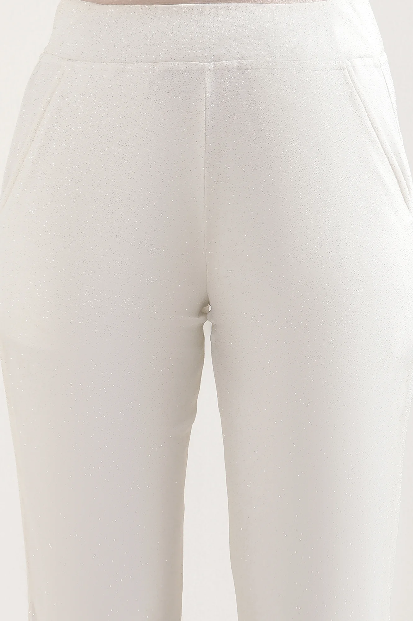 White Glitter Printed Flared Sharara With Elasticated Waist - Image 6