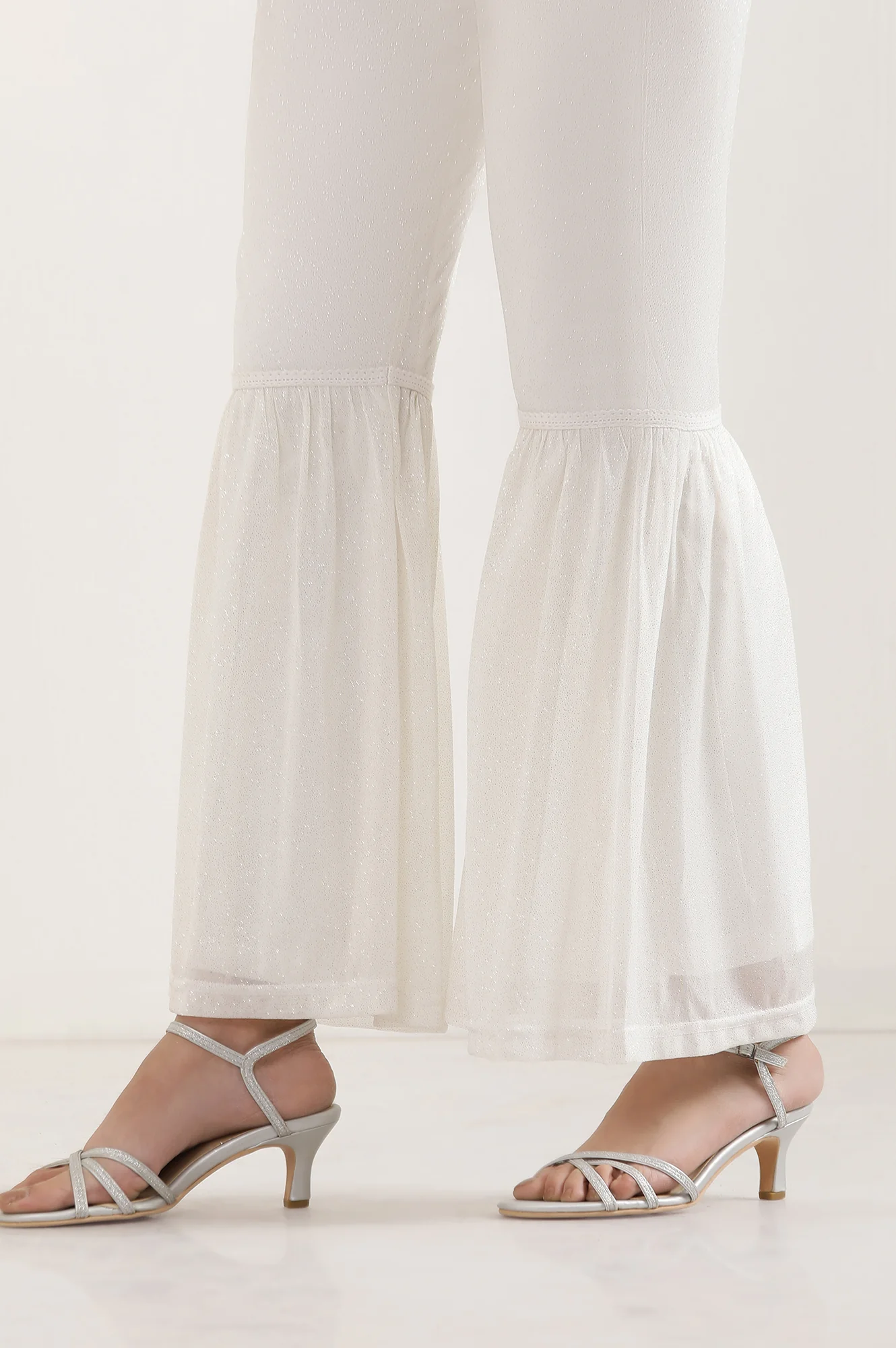 White Glitter Printed Flared Sharara With Elasticated Waist - Image 8