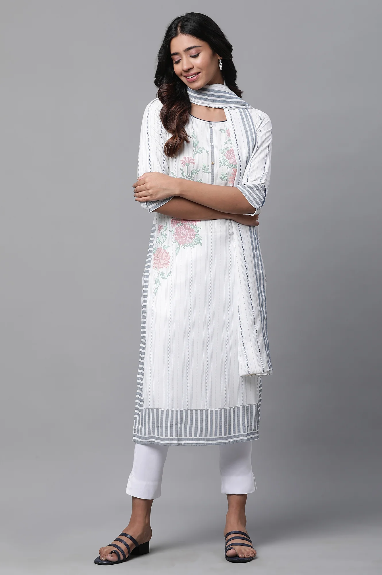 White Printed Casual Kurta - Image 6