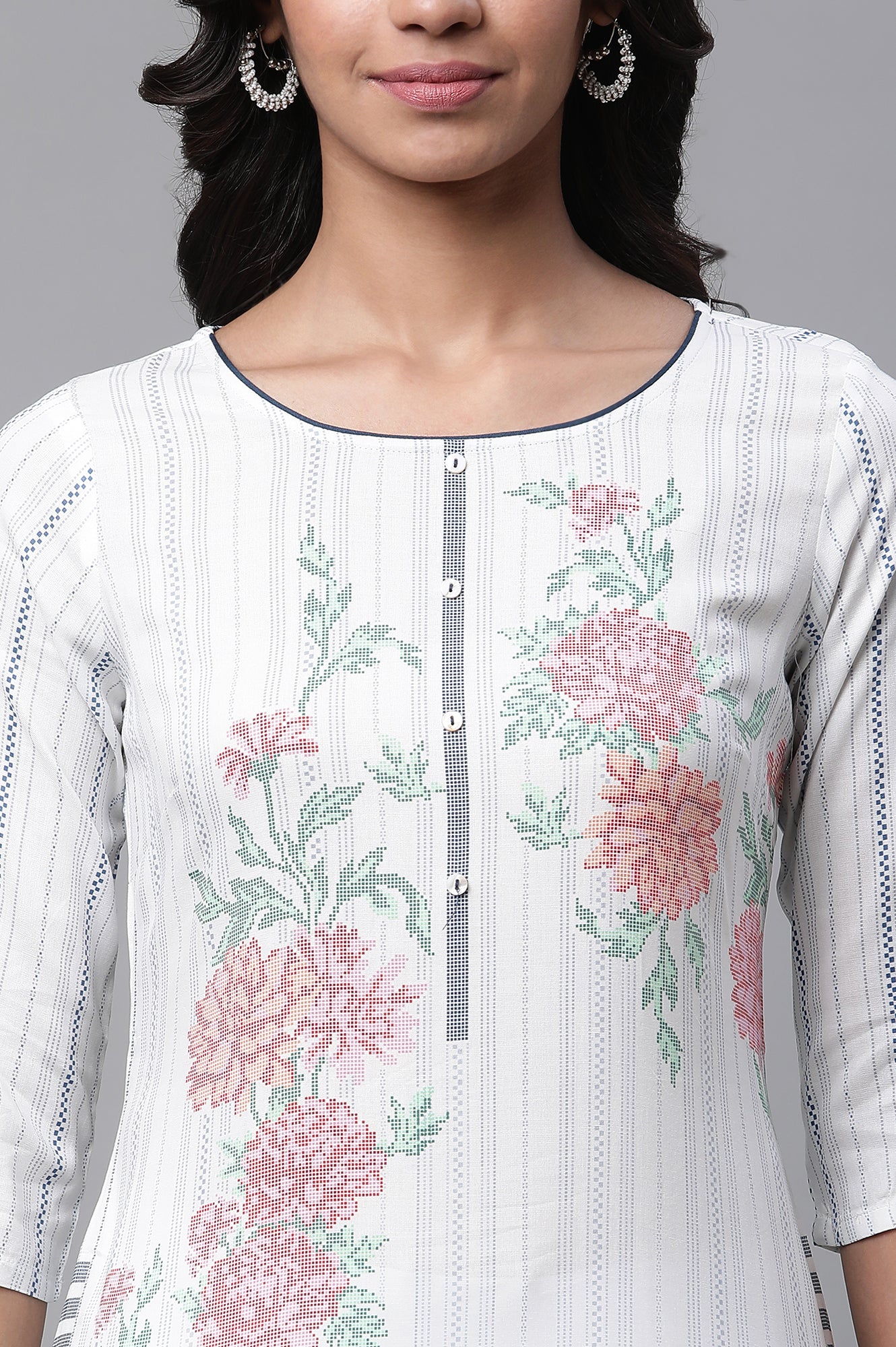 White Printed Casual Kurta - Image 7