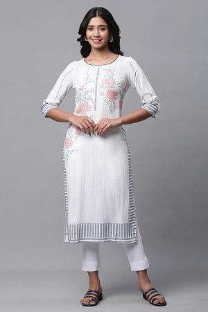 White Printed Casual Kurta - Image 2