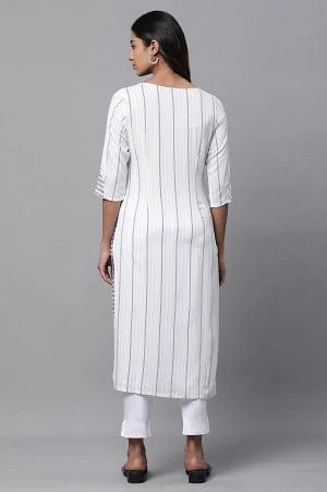 White Printed Casual Kurta - Image 4