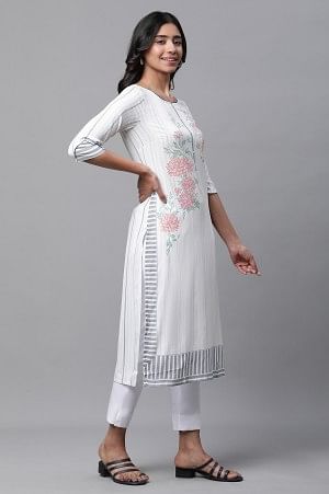 White Printed Casual Kurta - Image 5