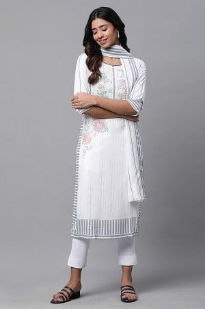 White Printed Casual Kurta - Image 6