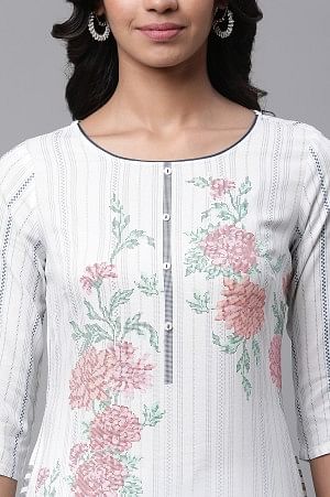 White Printed Casual Kurta - Image 7