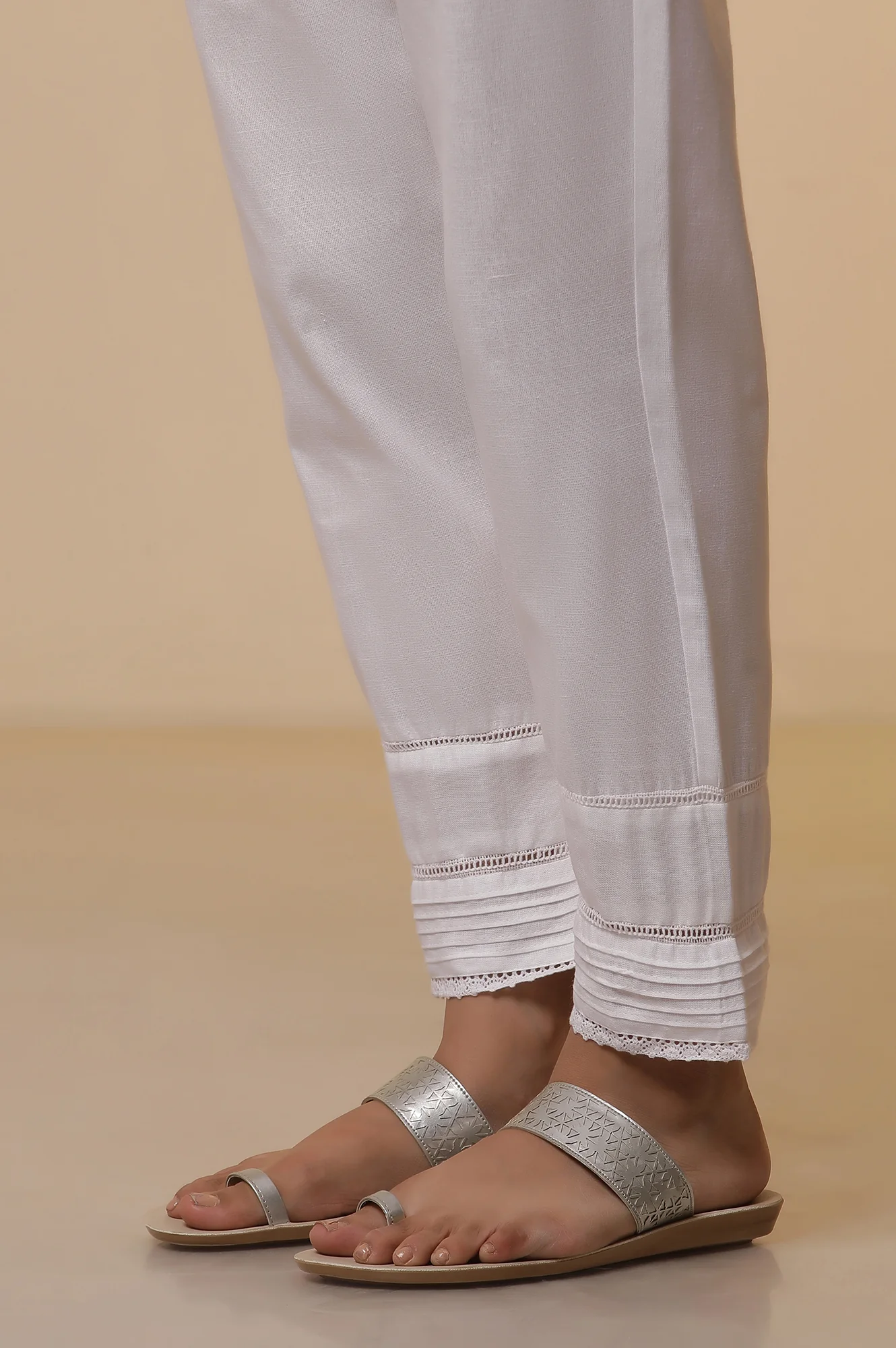White Printed Cotton Kurta, Trousers and Stole Set - Image 10
