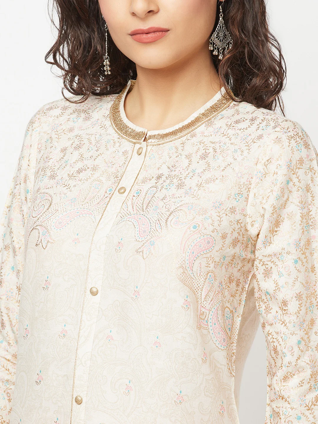 White Printed Kurta And Palazzo Set - Image 5