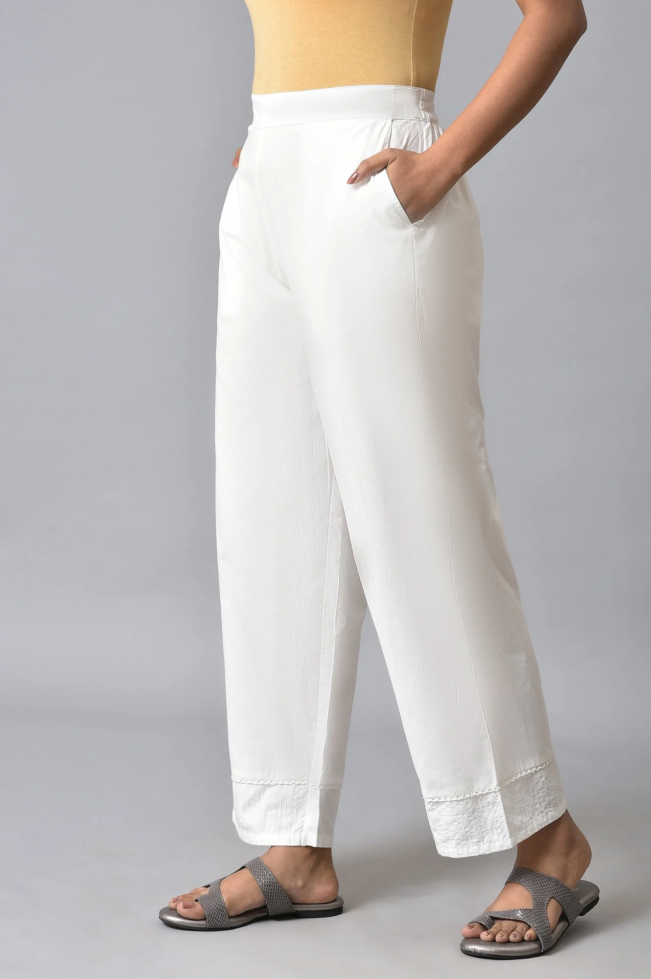 White Pure Cotton A-line Kurta and Palazzo Set - Image 5