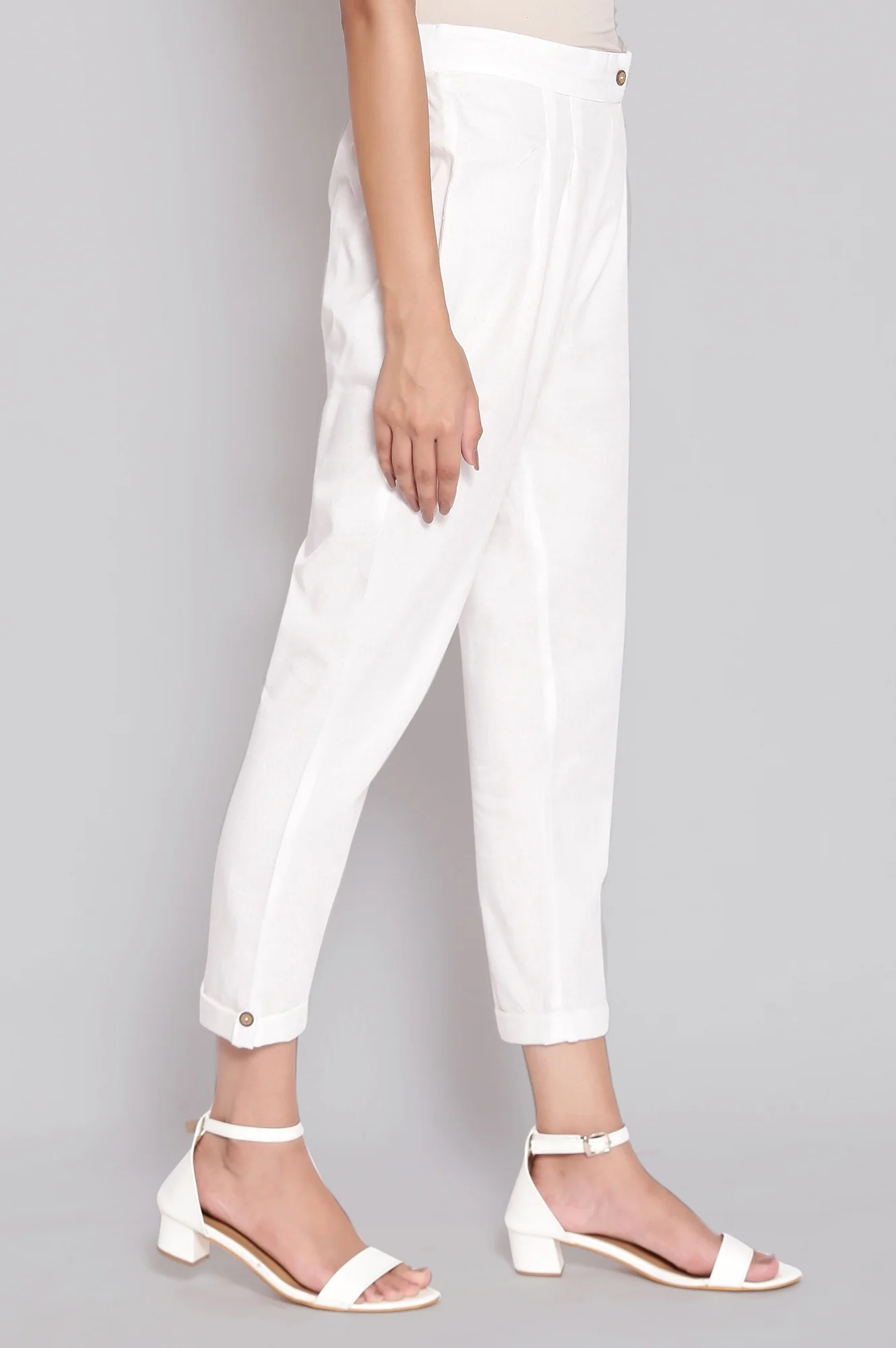 White Pure Cotton A-Line Kurta and Trouser Set - Image 4