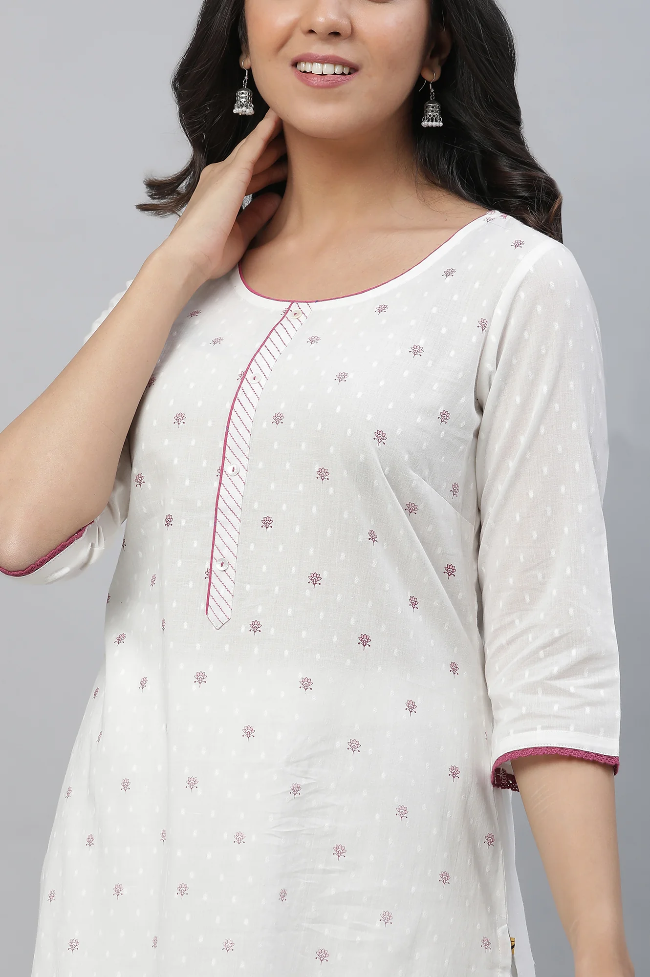 White Pure Cotton Straight Kurta and Trouser Set - Image 2