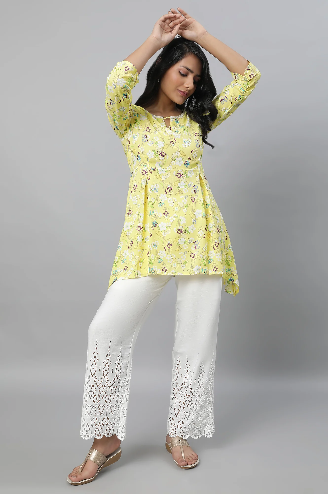 White Embroidered Straight Fit Cotton Palazzo With Side Pockets - Image 5