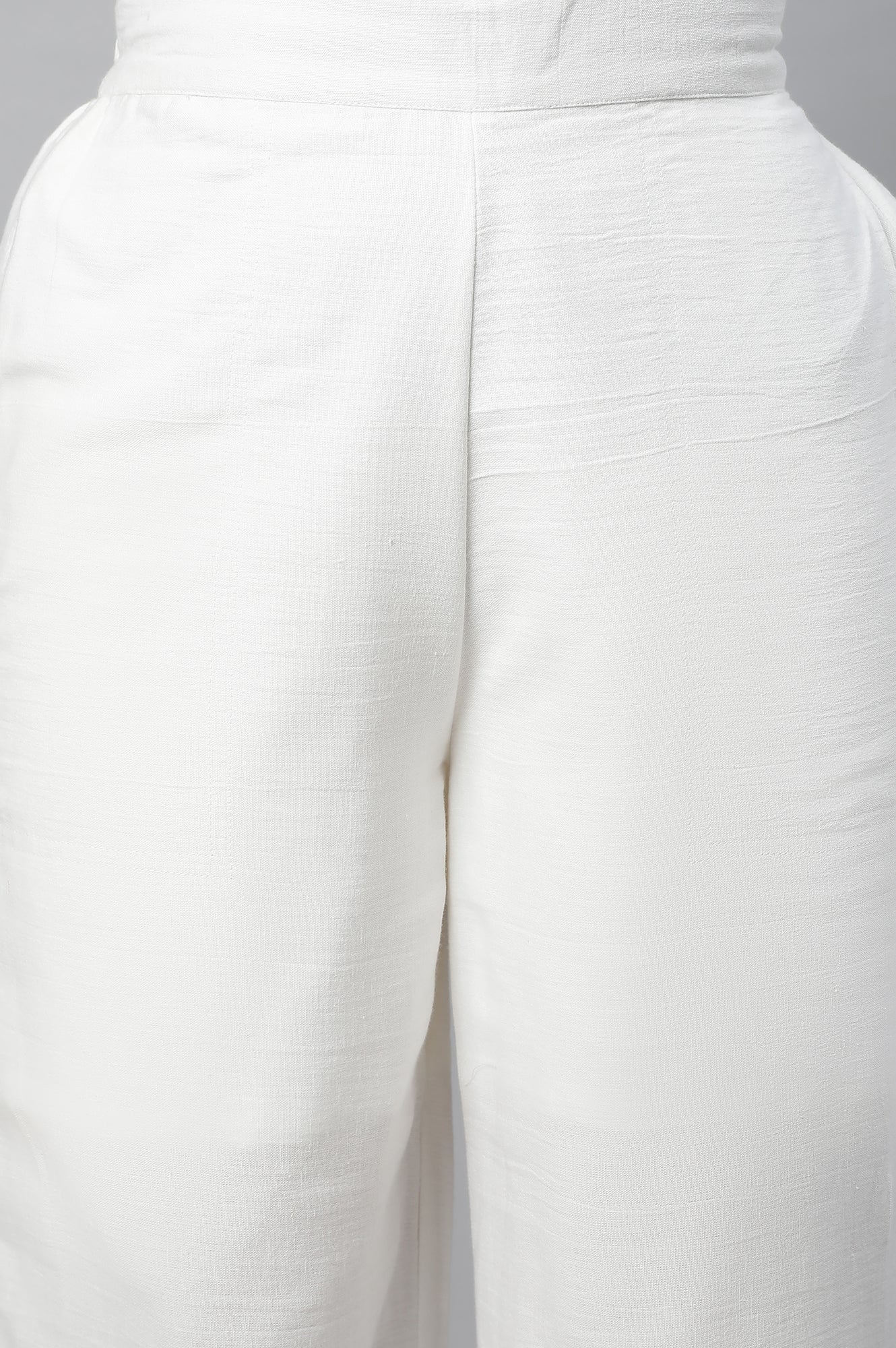 White Embroidered Straight Fit Cotton Palazzo With Side Pockets - Image 7