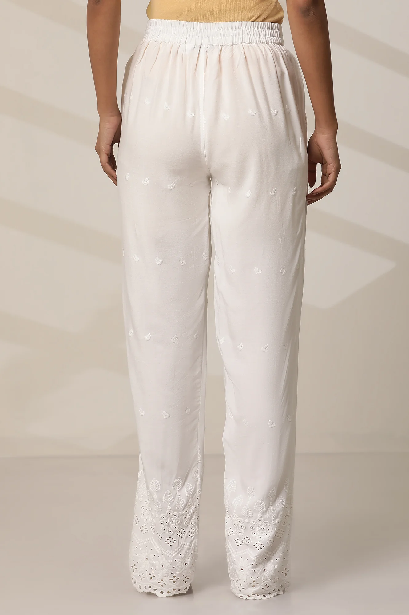 White Rayon Schiffli Narrow Palazzo - Image 3