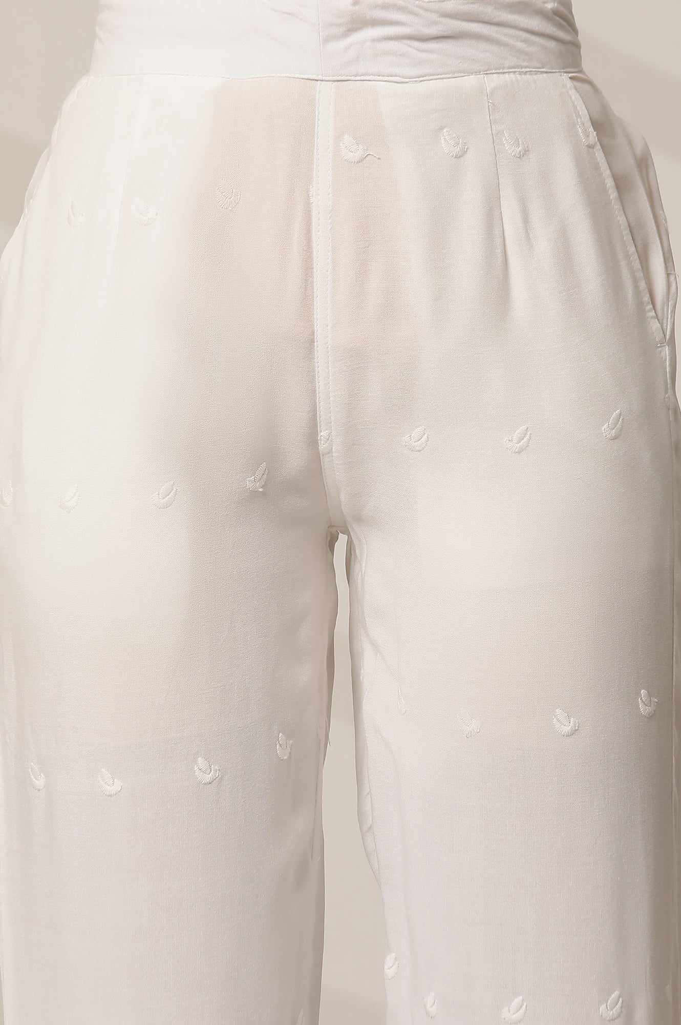 White Rayon Schiffli Narrow Palazzo - Image 6