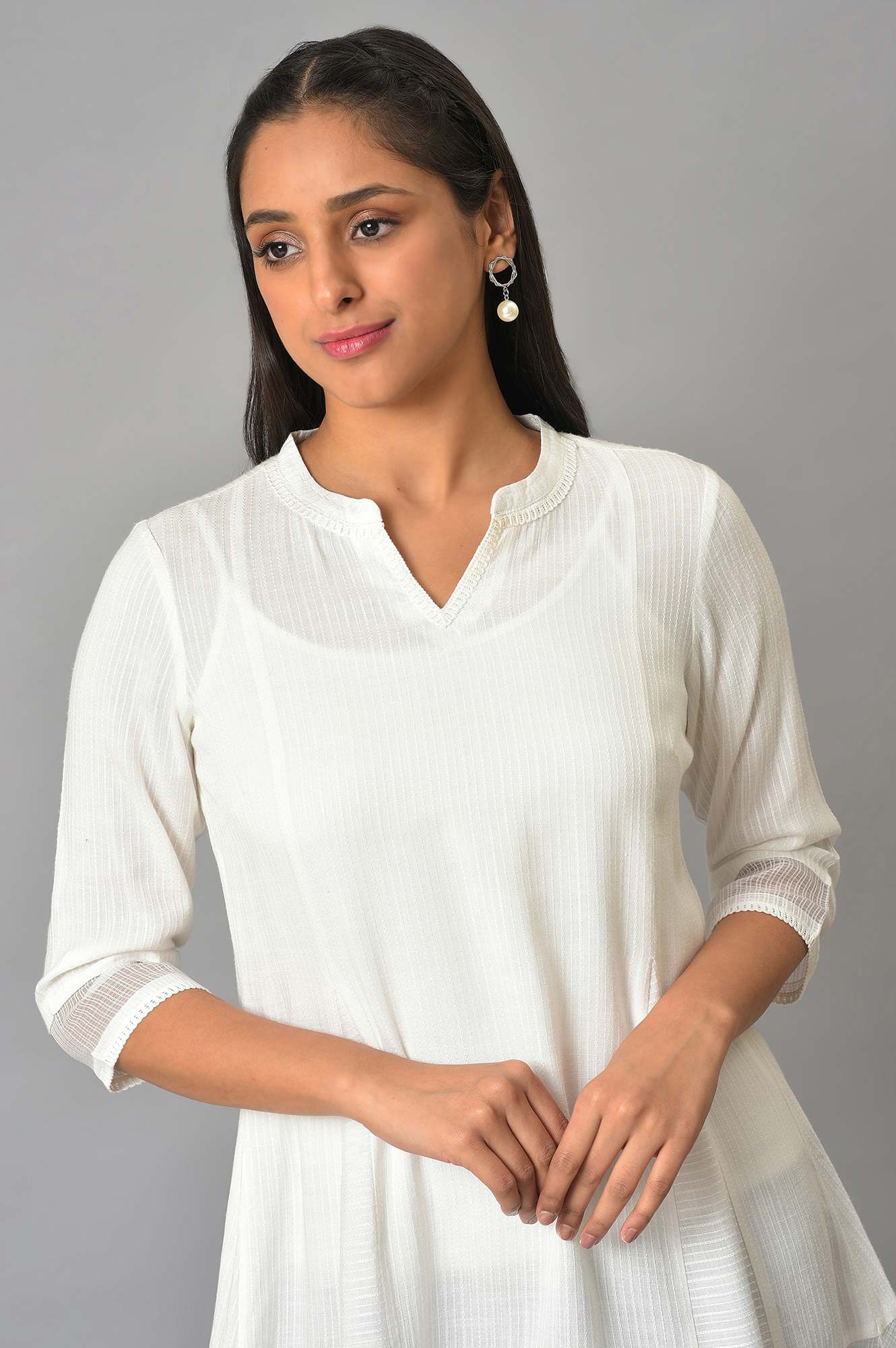 White Rayon Texutured Kurti - Image 6