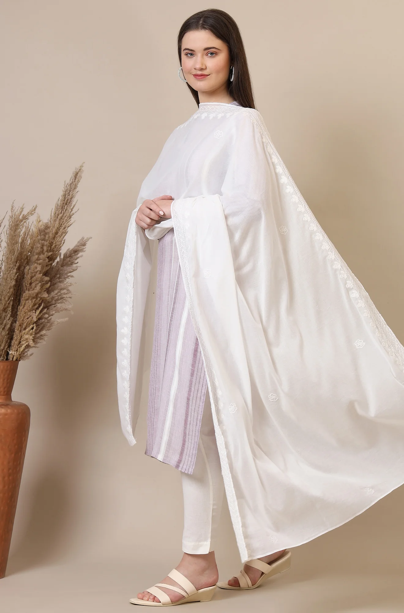 White Schiffili Embroidered Dupatta - Image 2