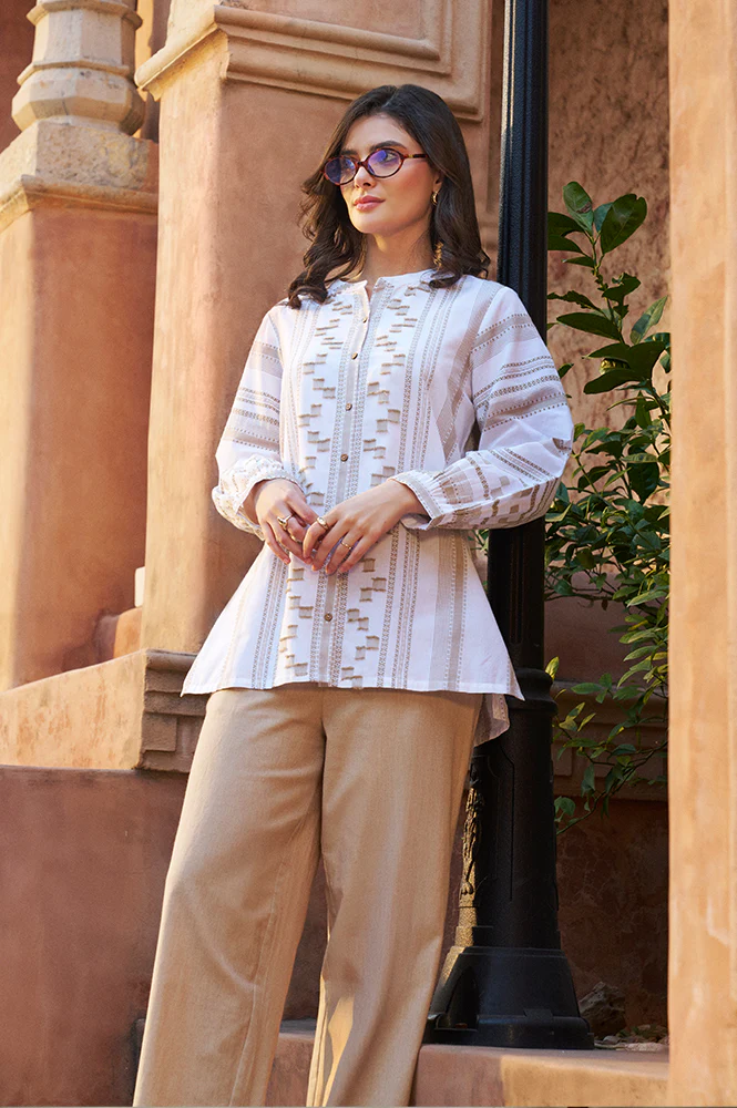 White Self-design Pure Cotton Straight Tunic and Palazzo Set