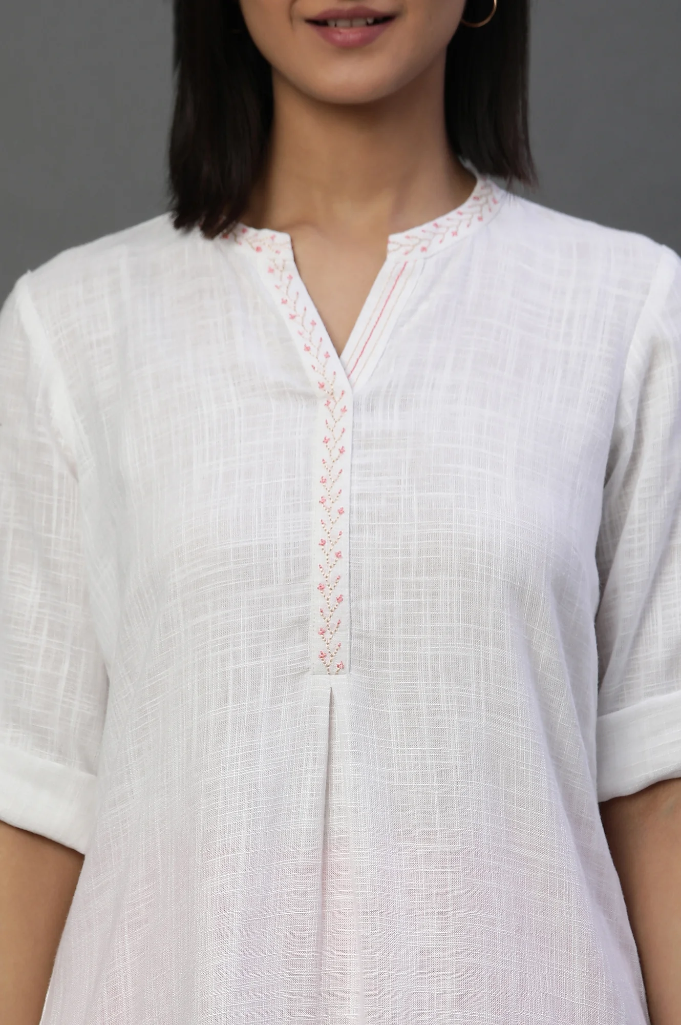 White Sequined Short Fusion Kurti - Image 6