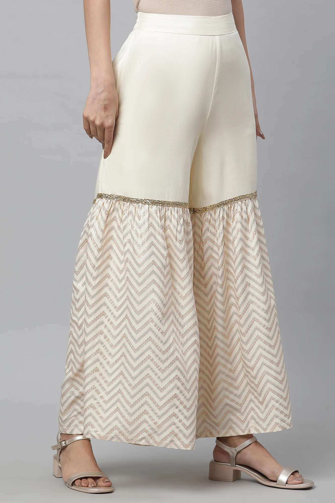 White Single Tier Liva Sharara - Image 3