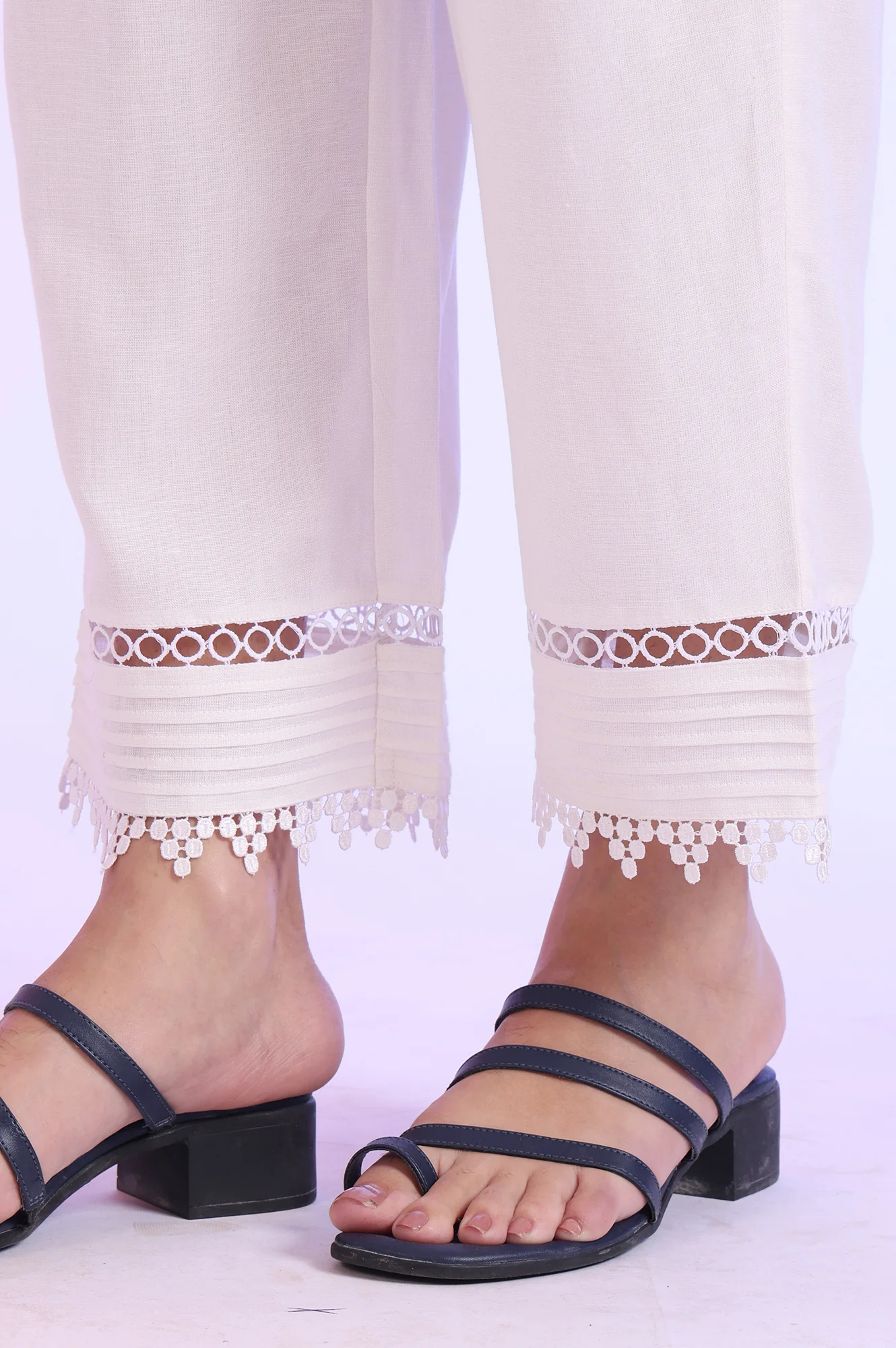 White Solid Straight Cotton Flax Palazzos - Image 8