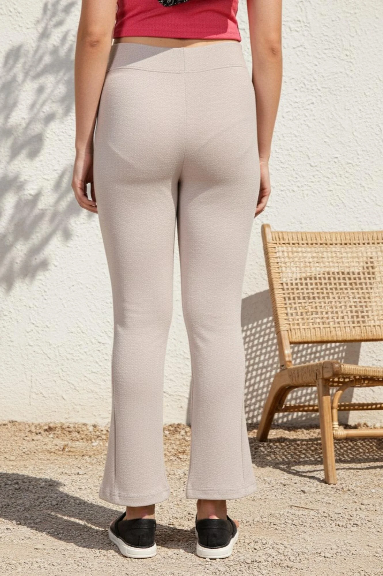 White Solid Flared Woven Tights - Image 4