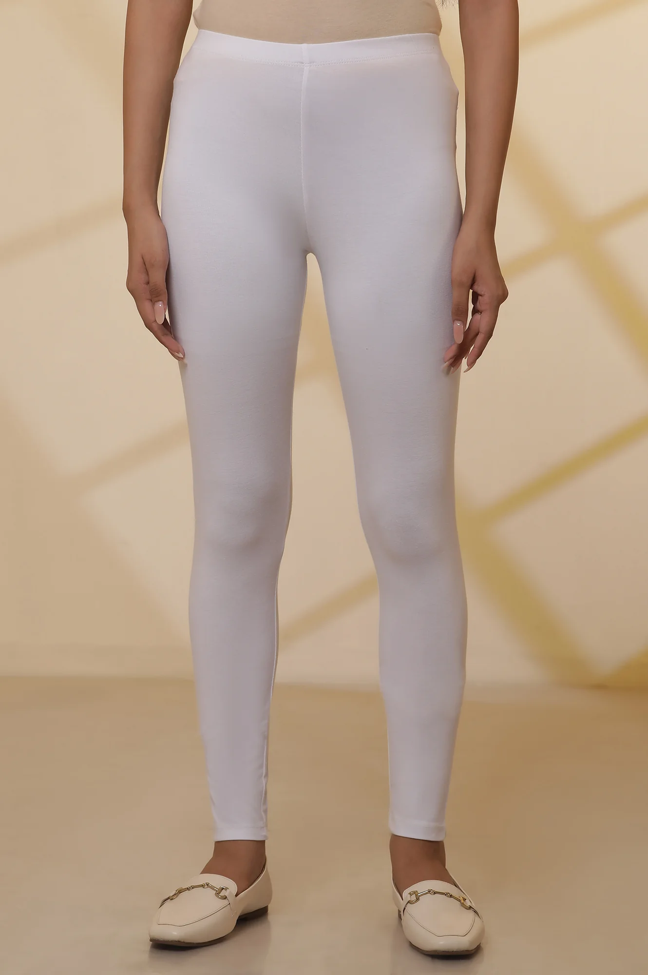 White Solid Plain Skinny Cotton Tights