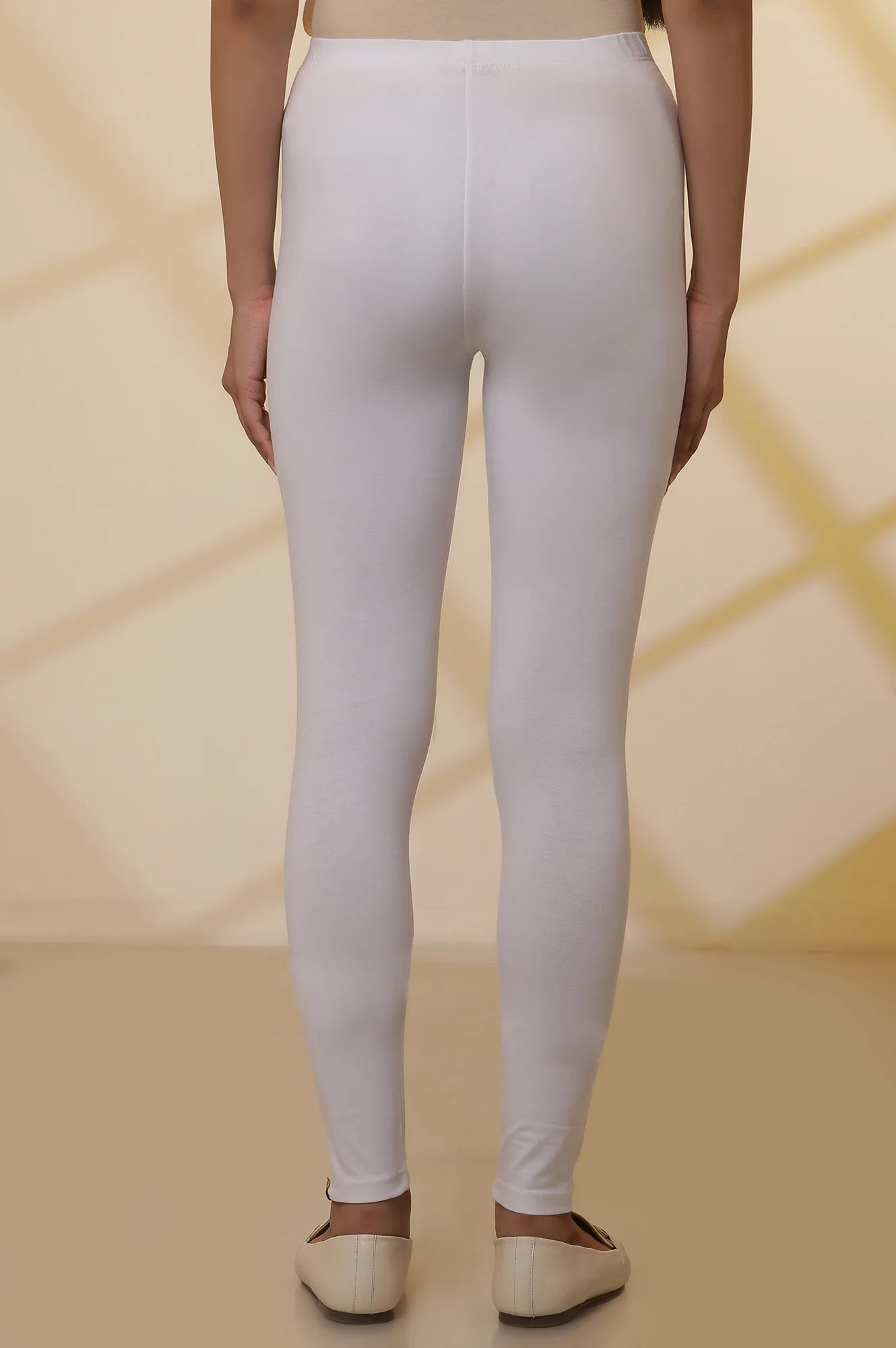 White Solid Plain Skinny Cotton Tights - Image 3