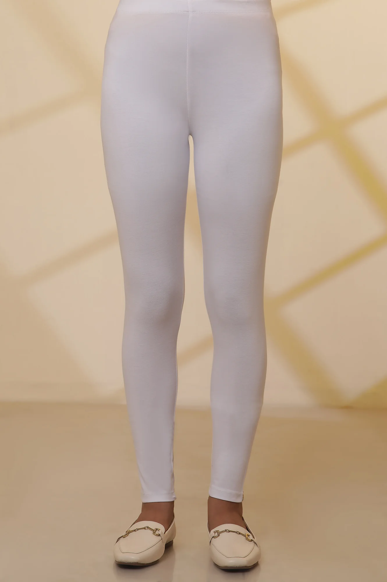 White Solid Plain Skinny Cotton Tights - Image 6