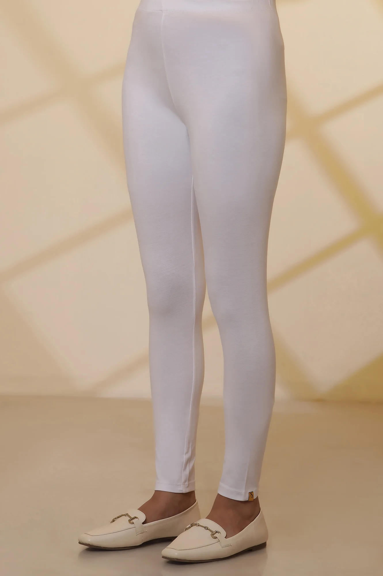 White Solid Plain Skinny Cotton Tights - Image 7