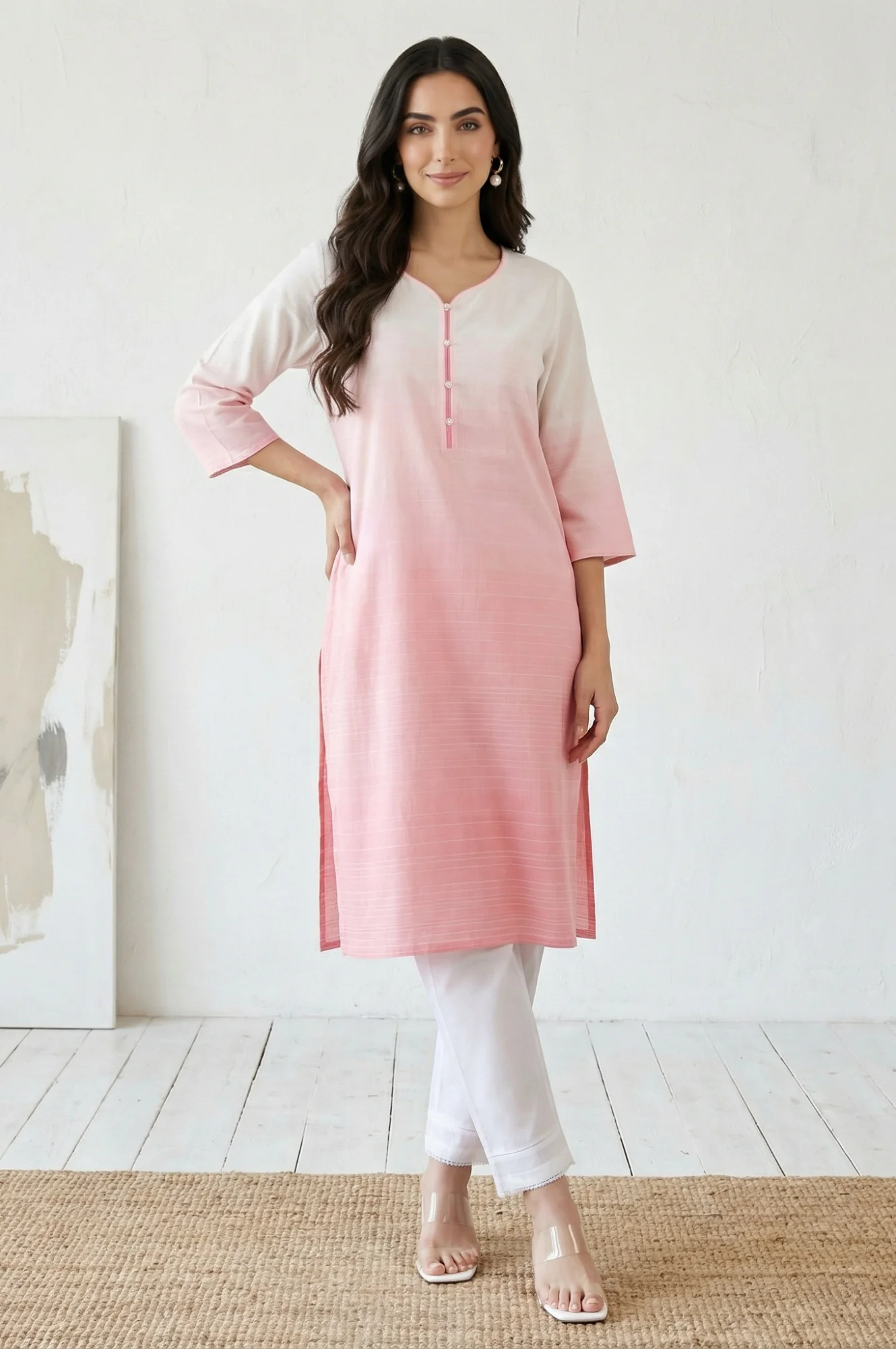 White Solid Pure Cotton Ankle Length Trousers - Image 2