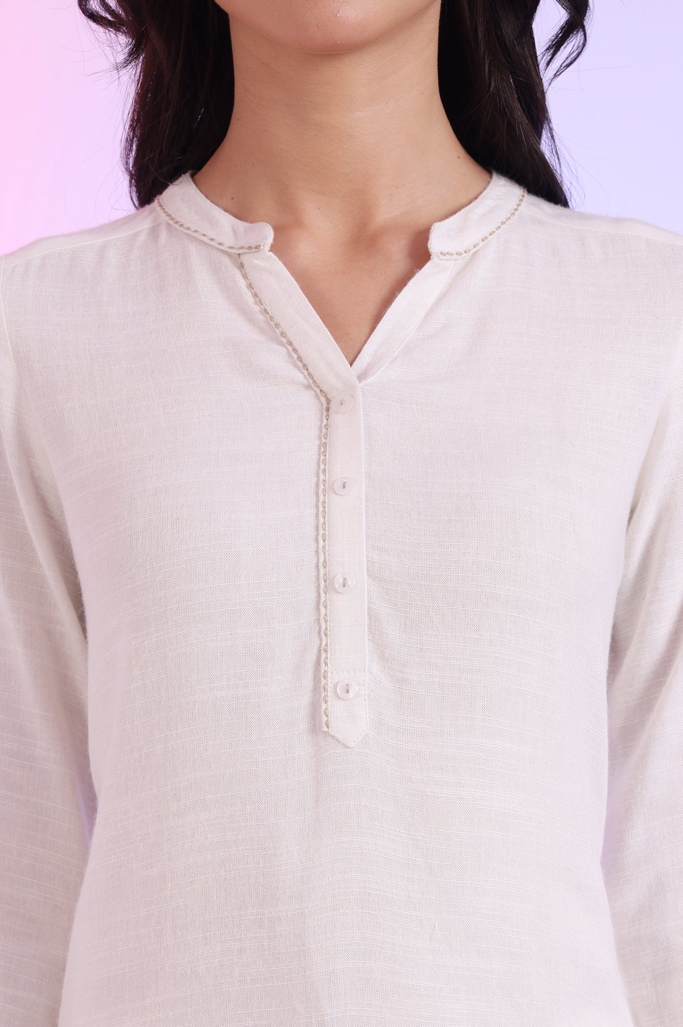 White Solid Straight Pure Cotton Kurti - Image 4