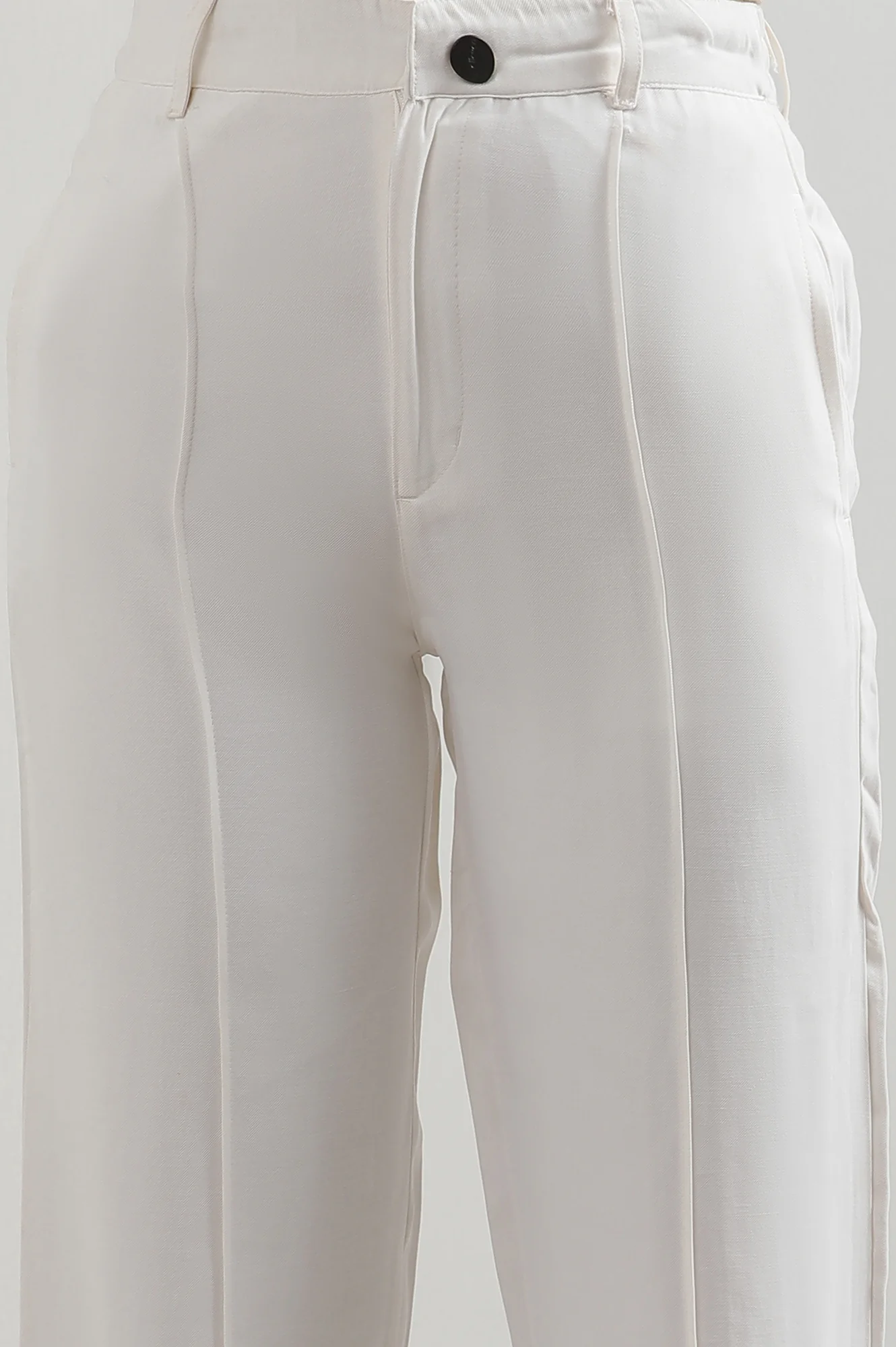 White Solid Straight Fit Rayon Pants - Image 6