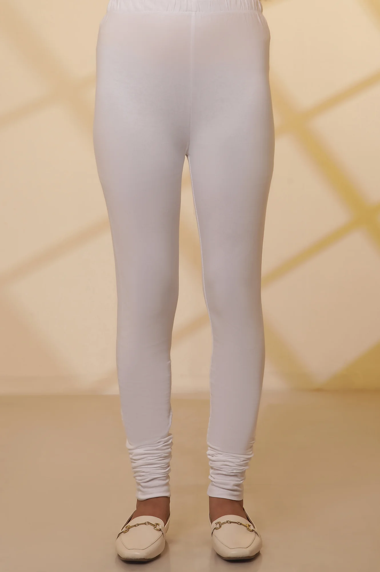 White Solid Slim Fit Cotton Churidar - Image 6