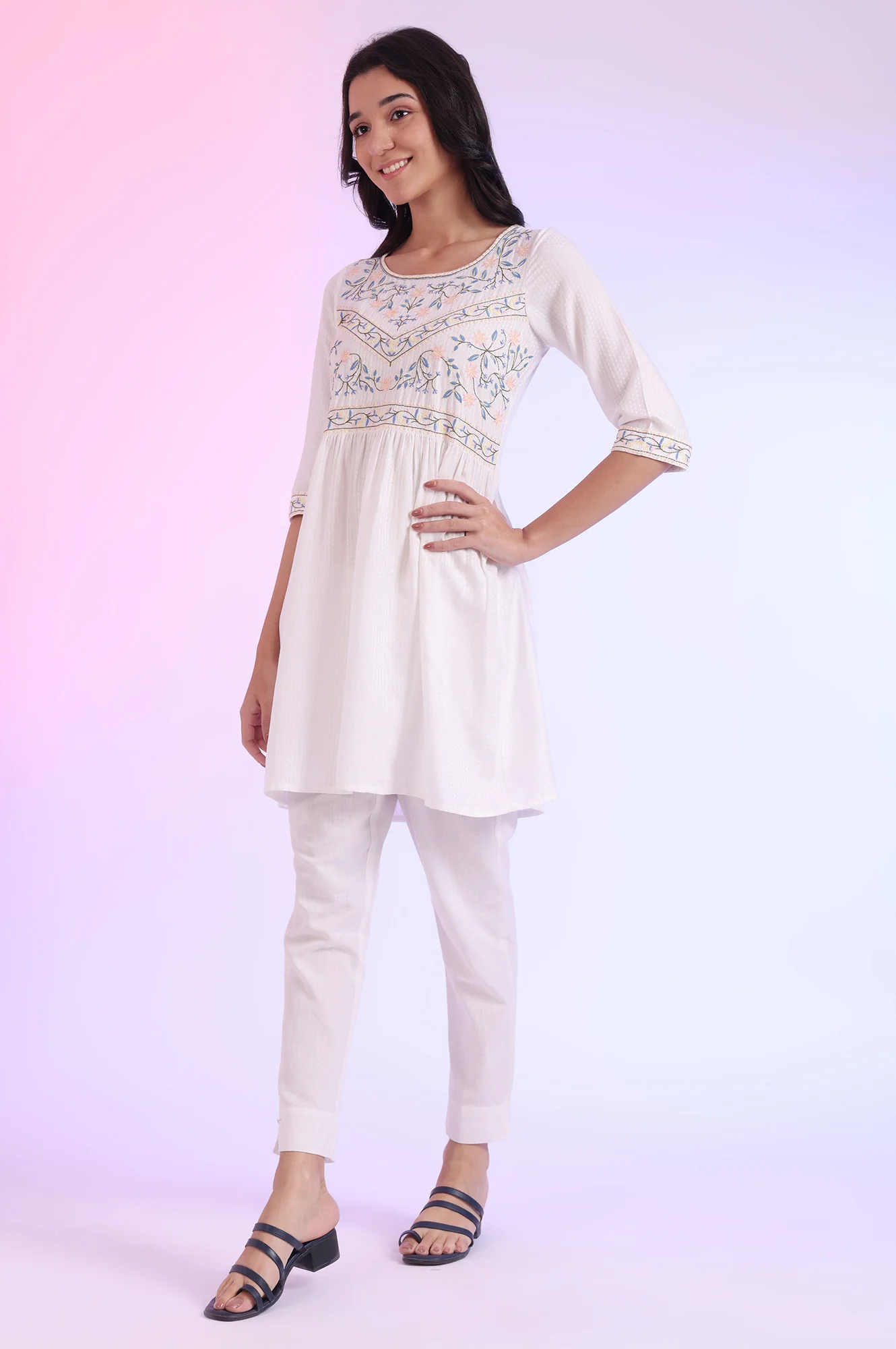 White Solid Straight Kurti - Image 5