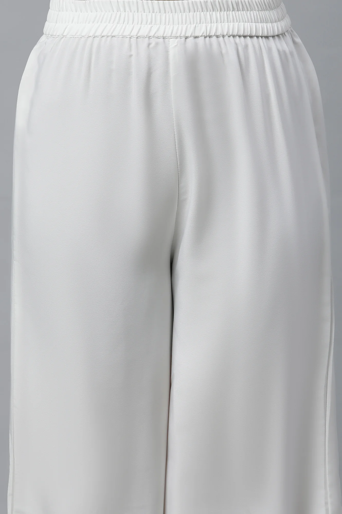 White Solid Straight Fit Woven Palazzo With Elasticated Waist - Image 6