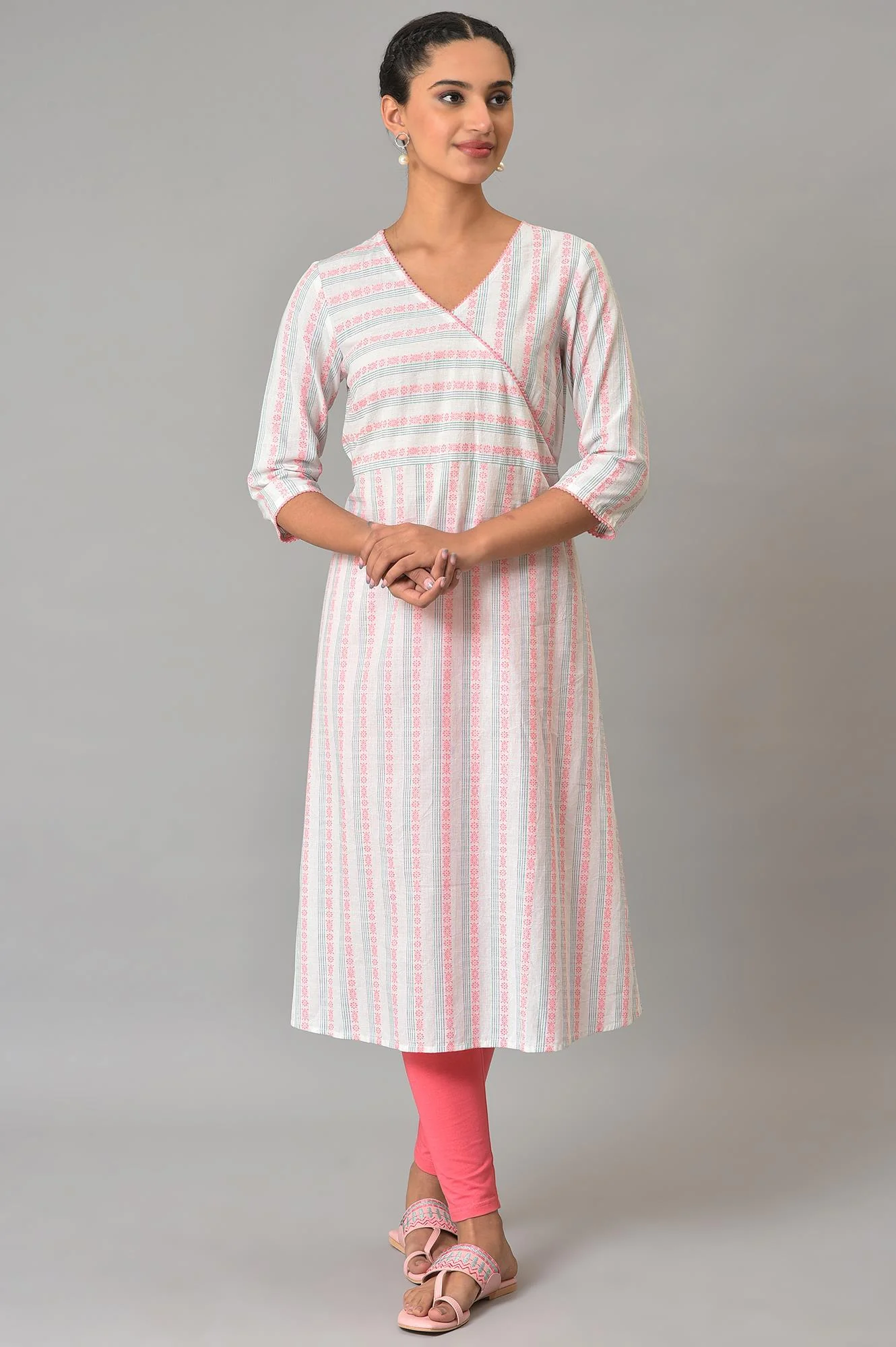White Striped A Line Cotton Kurta - Image 6