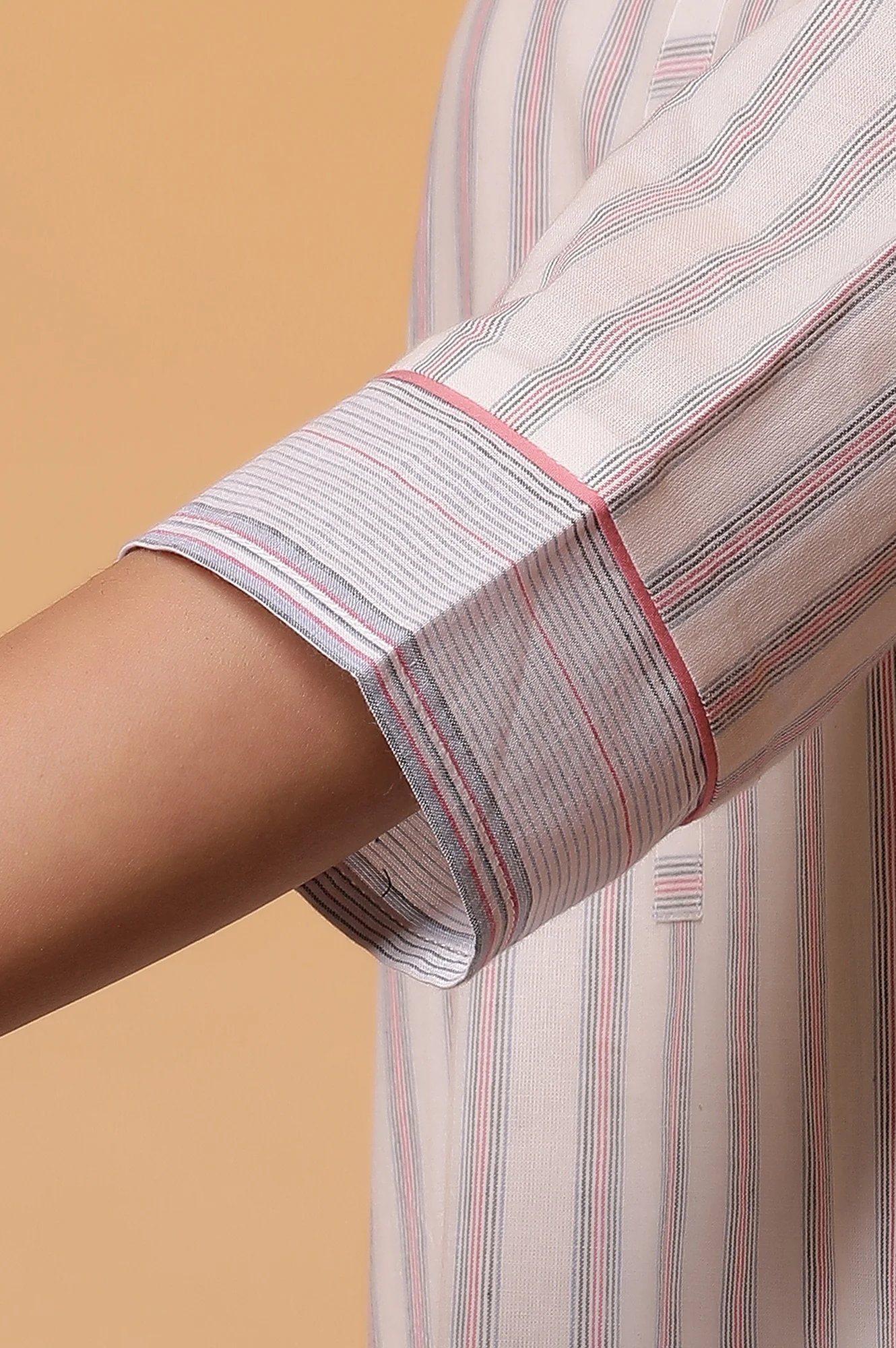 White Striped Cotton Kurta and Palazzos Set - Image 7