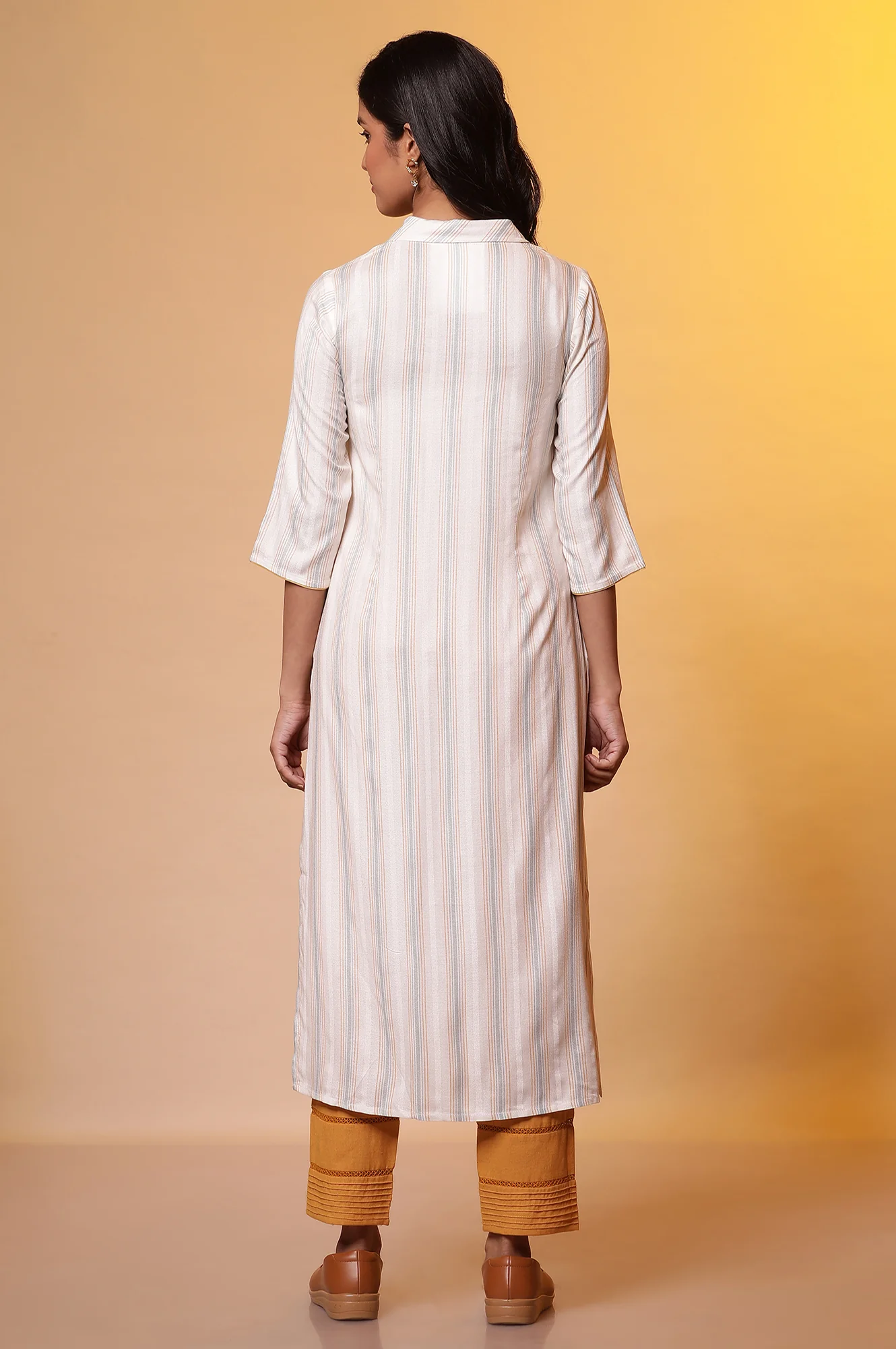 White Striped Shirt Kurta - Image 4