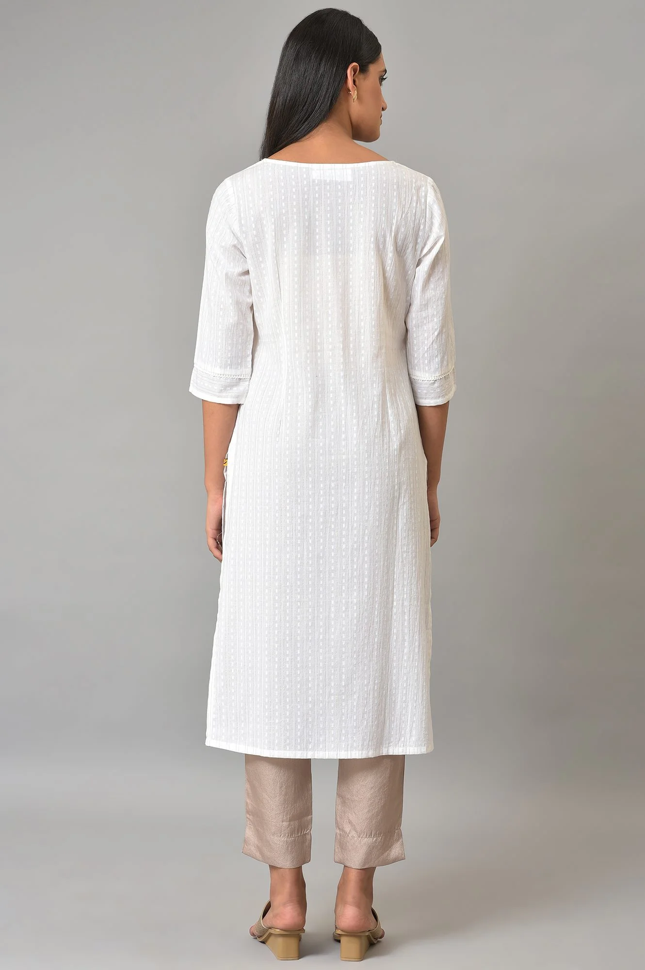 White Textured Rayon Straight Kurta and Palazzo Set - Image 2