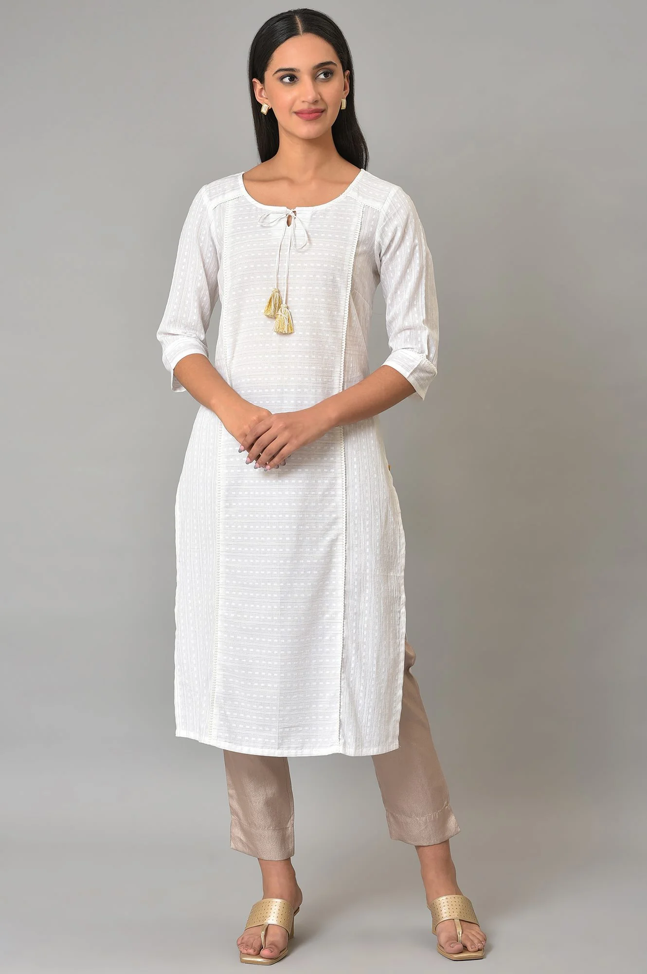 White Textured Rayon Straight Kurta and Palazzo Set - Image 5