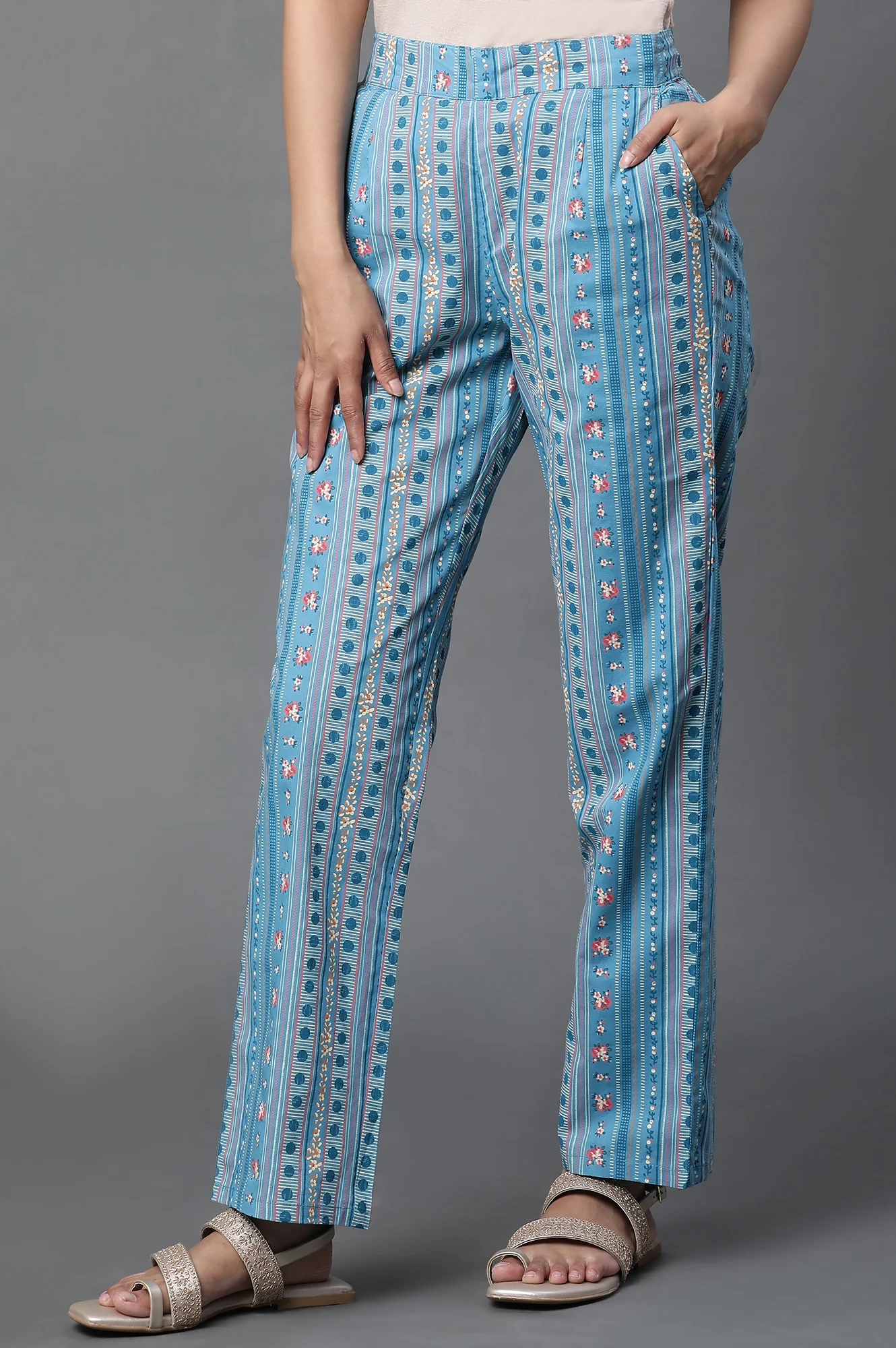 White Thread Work Cotton Blend Straight Kurta and Palazzo Set - Image 3