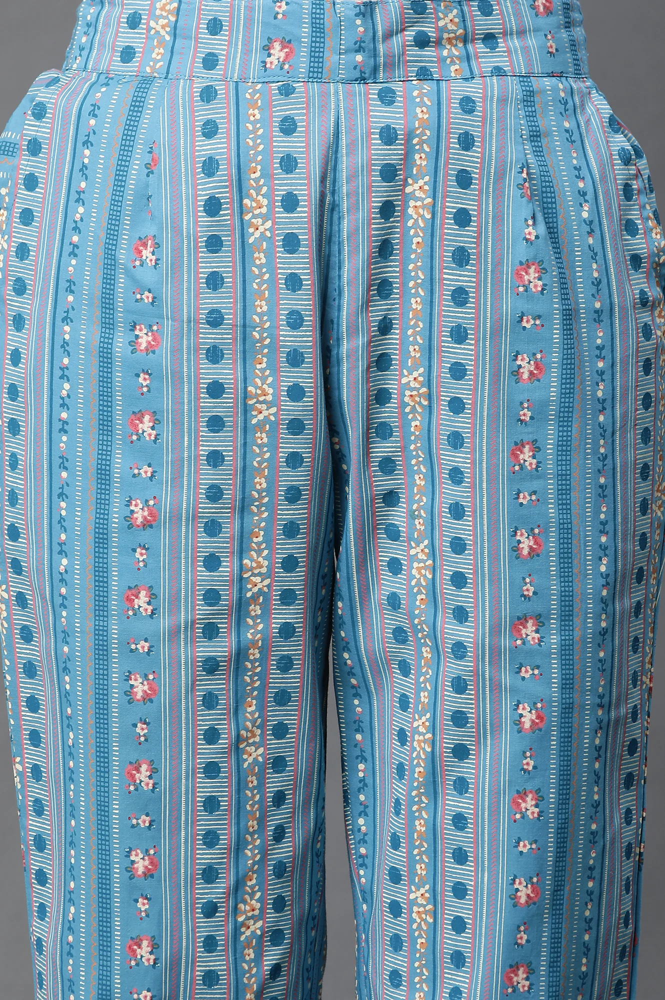 White Thread Work Cotton Blend Straight Kurta and Palazzo Set - Image 6