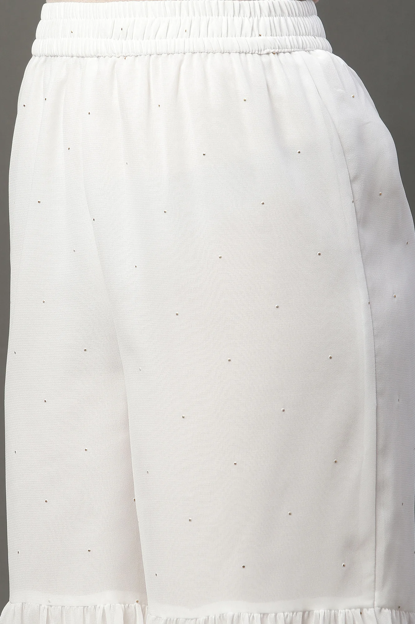 White Polka Dots Printed Flared Georgette Sharara With Elasticated Waist - Image 6