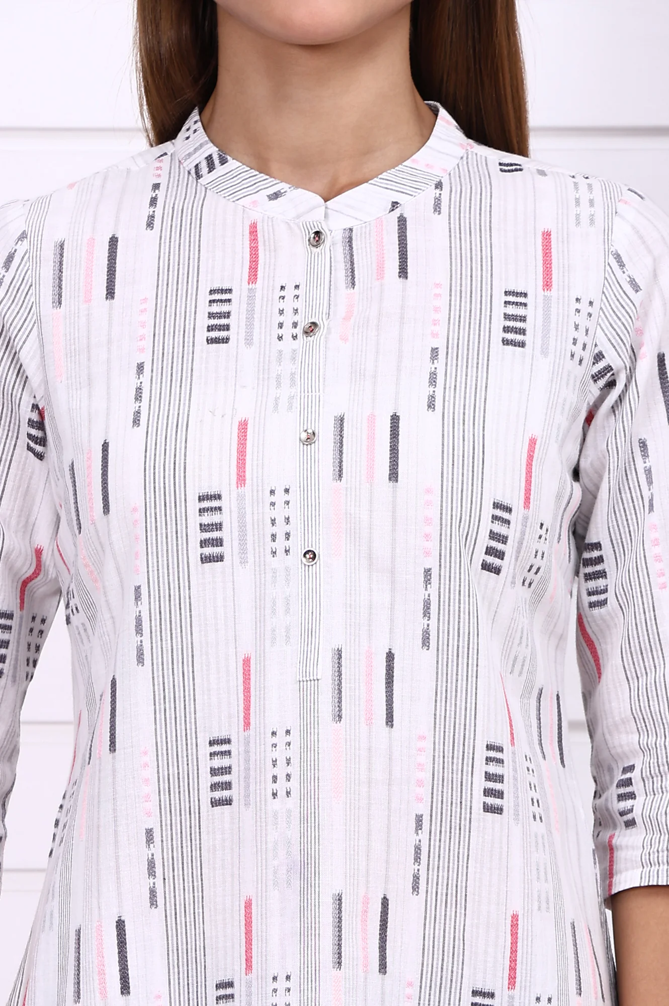 White Yarn Dyed Cotton Raron Printed Straight Kurta - Image 3