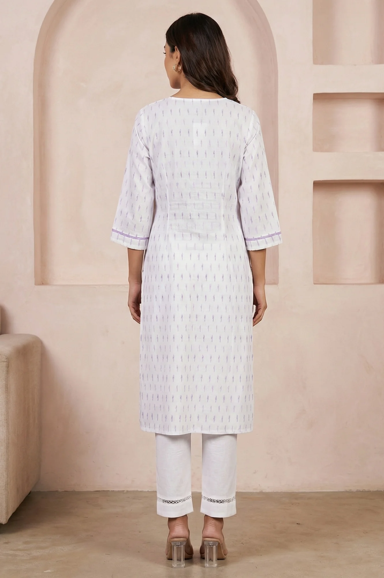 White Yarn Dyed Pure Cotton Straight Kurta and Palazzo Co-ord Set - Image 5