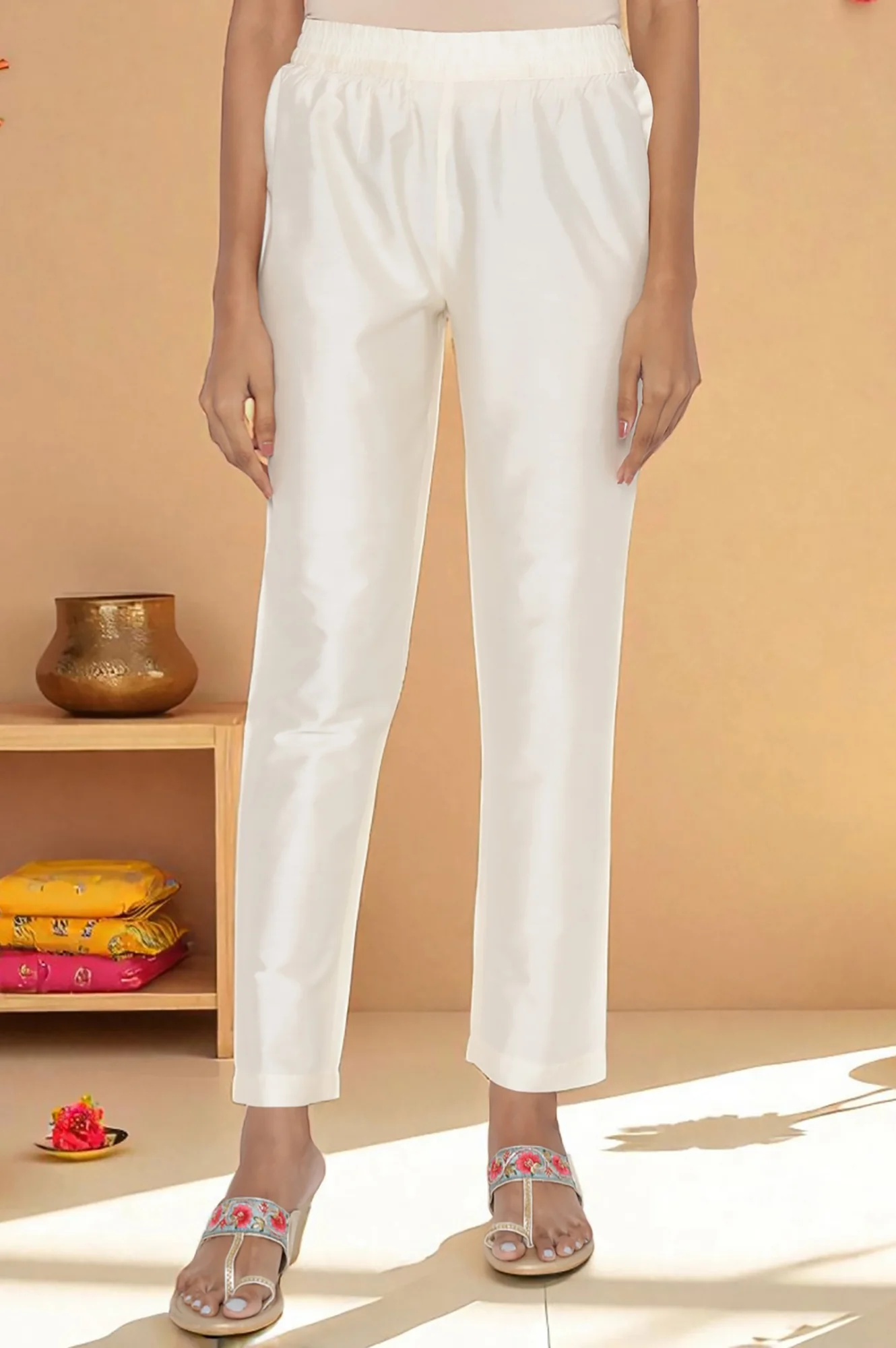 White Zari Embroidered A-line Kurta, Trousers and Dupatta Set - Image 7