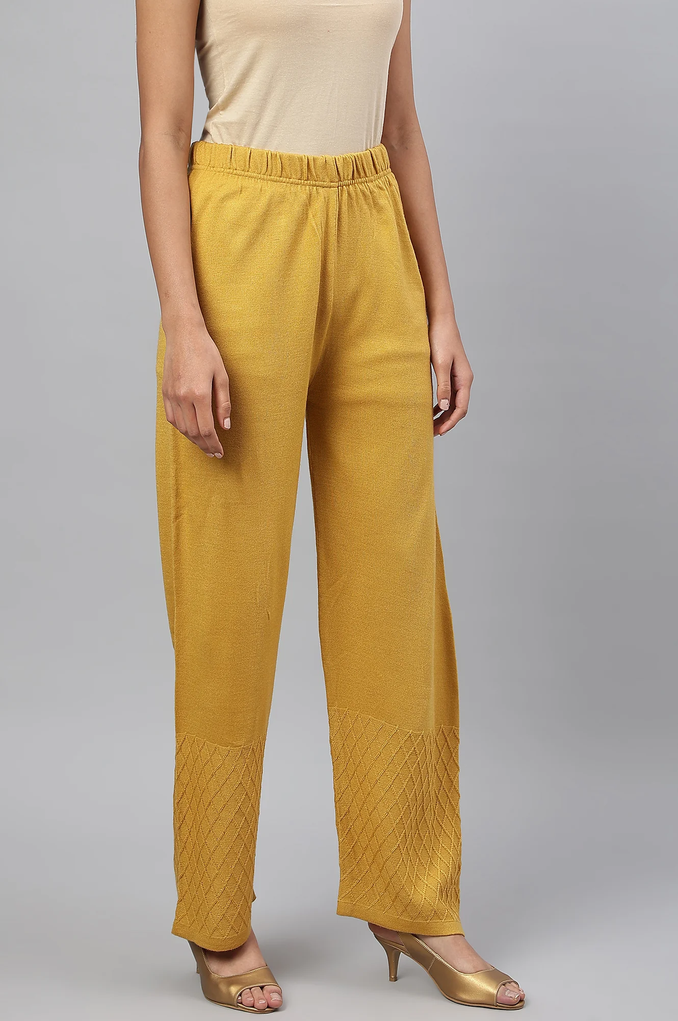 Yellow Ankle Length Straight Winter Palazzo - Image 3