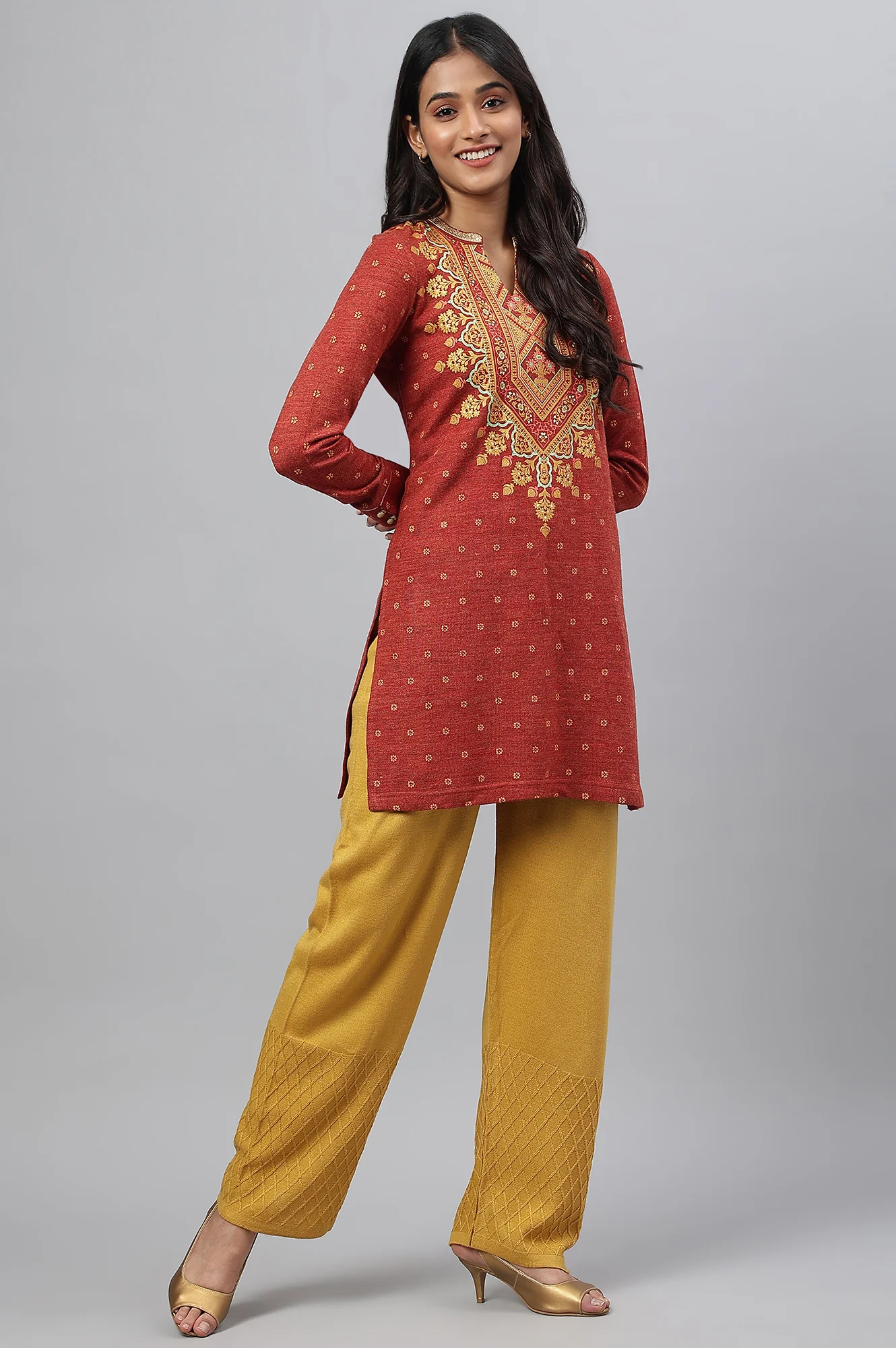 Yellow Ankle Length Straight Winter Palazzo - Image 5