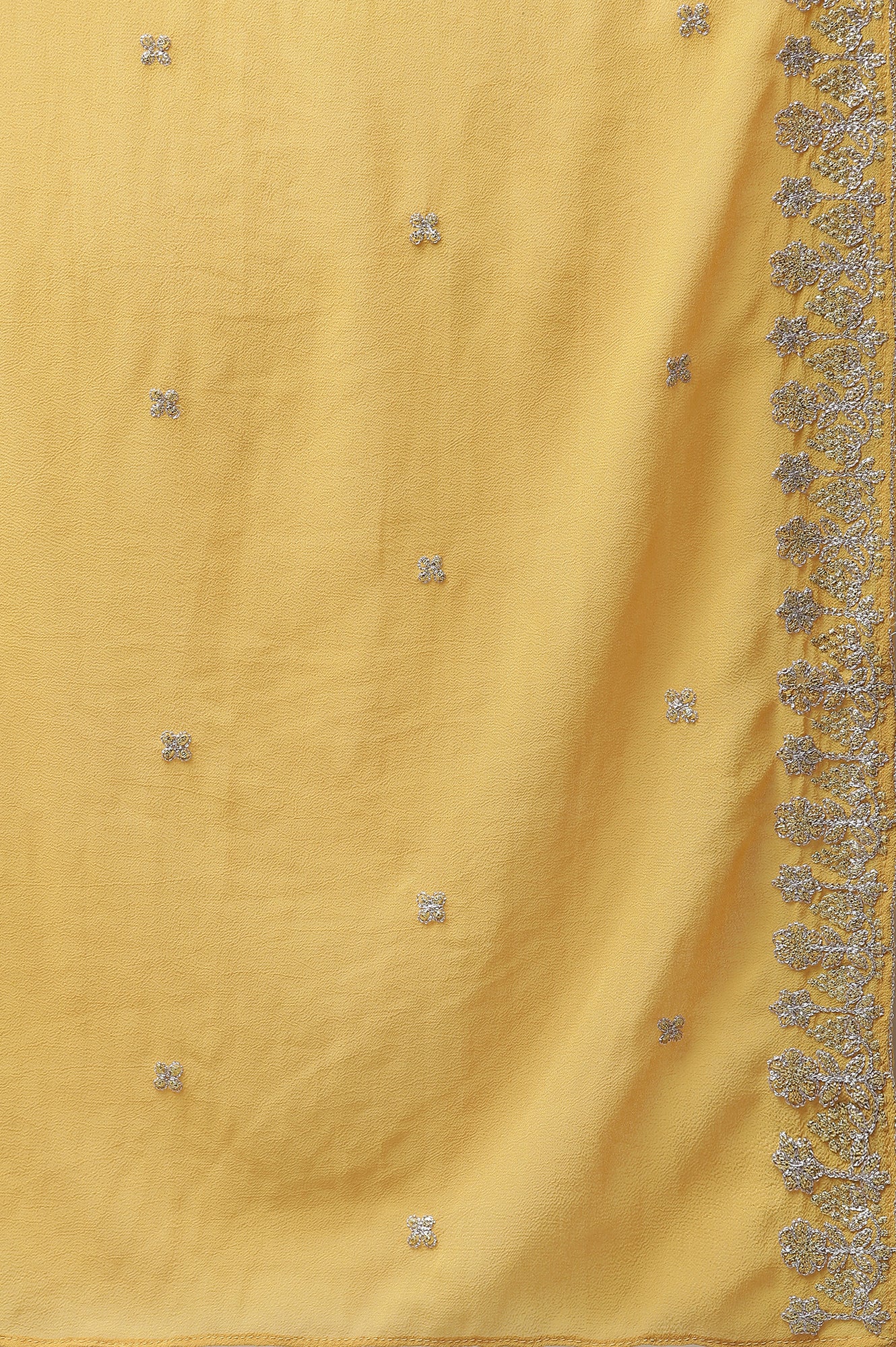 Yellow Embroidered Chanderi Festive Dress and Dupatta Set - Image 7