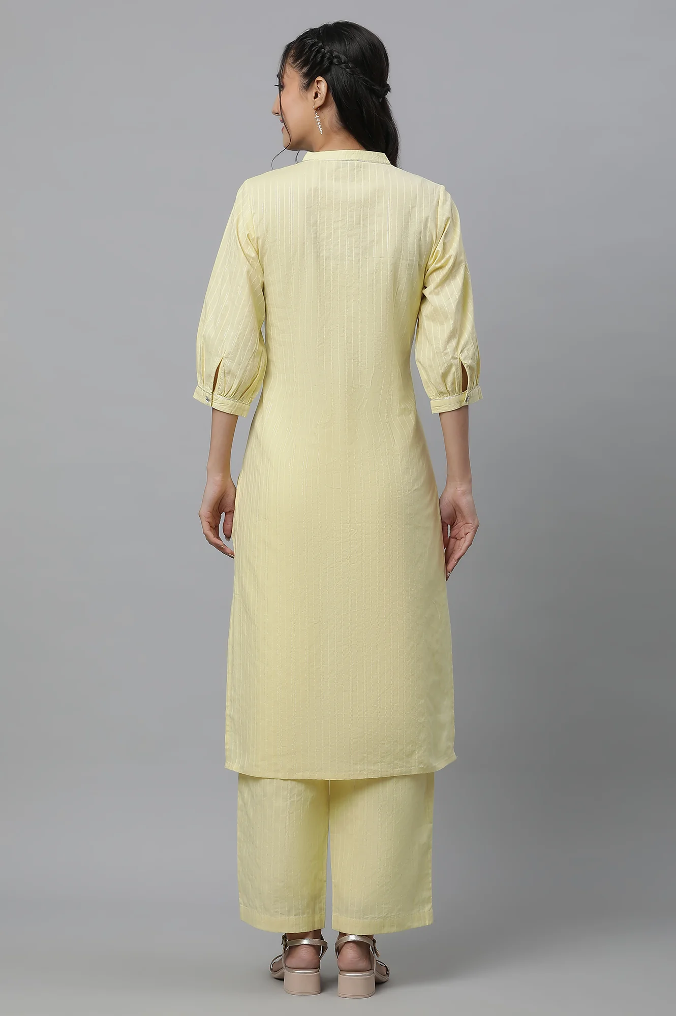 Yellow Cotton Lurex Kurta and Palazzo Co-ord Set - Image 4